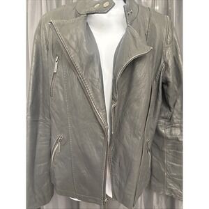 Michael Kors Women's Black Leather Biker Jacket Zip Front Collared Size L